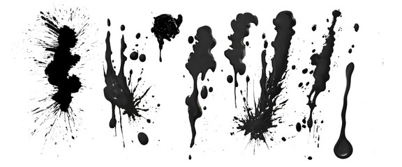 Set of paint brush stroke, ink splatter and artistic design elements. Ink splashes. Rough smears and stains. High quality manually traced. 