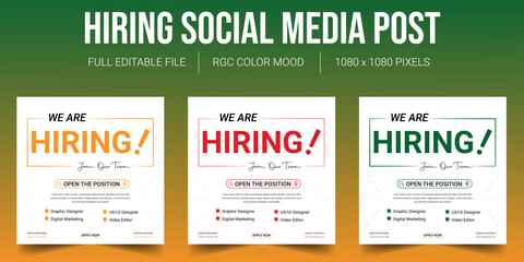 We are hiring job vacancy social media post or square web banner template vector design
