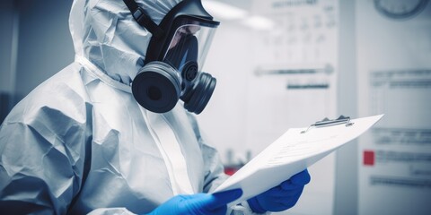Healthcare Professional Writing Report in Protective Gear