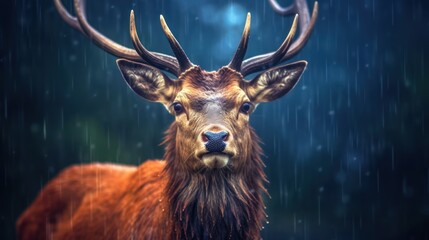a view close up elk with raindrop - obrazy, fototapety, plakaty
