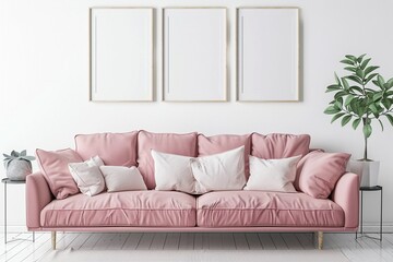 Interior Living Room Mockup, Pink Sofa