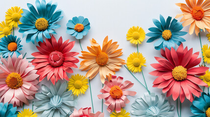 Fototapeta premium colorful spring flowers, layered paper style on an isolated white background