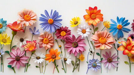 Obraz premium layered paper style, colorful spring flowers on an isolated white background, 