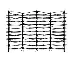 Vector illustration of Steel Black Wire Barbed Fence Frames. Isolated on white background.