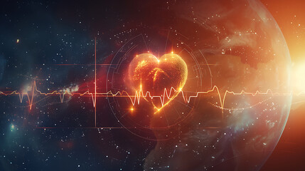 Heart and cardiogram in space. 