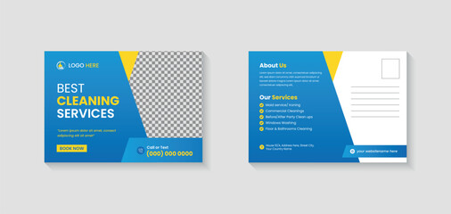 Creative postcard EDDM design template, every door direct mail Cleaning Service postcard, best Cleaning Service postcard template, cleaning lawn mowing garden postcard flyer layout
