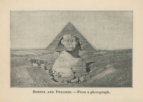 Vintage Illustration of the Sphinx and Great Pyramid from 1904 History School Book on The Ancient World  