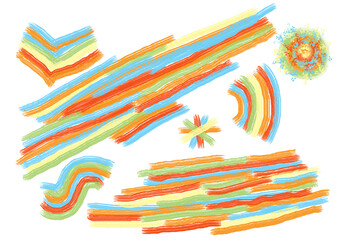 Hand painted with multicolored watercolor and acrylic stripes in grunge style on transparent background