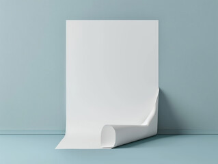 Curled White Paper on Blue Background with Copy Space