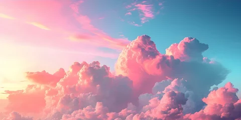 Foto op Aluminium Mesmerizing pastel clouds with holographic gradient paint the soft pink sky. Concept Pastel Clouds, Holographic Gradient, Soft Pink Sky © Ян Заболотний