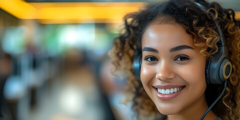 Professional women in a call center offering polite service with a smile. Concept Call Center Etiquette, Polite Customer Service, Professional Women, Smiling Faces