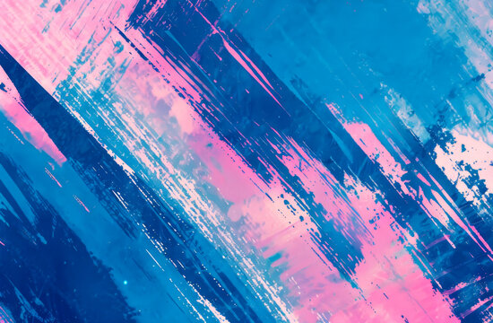 abstract background with neon blue and pink brush strokes slashing across the canvas