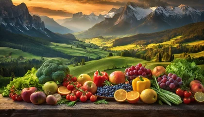 Keuken spatwand met foto vegetables and fruits  © Bhuvan