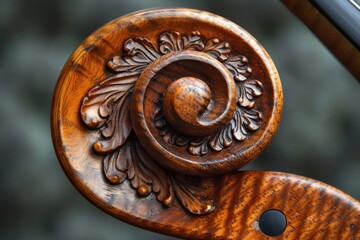Intricately carved violin scroll, a testament to the craftsmanship of musical instruments