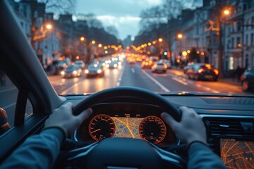 Naklejka premium Modern app-based ride-share service car picking up a passenger