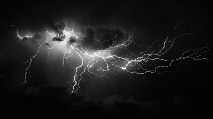 Flash of thunder with black sky and clouds. Generate AI image