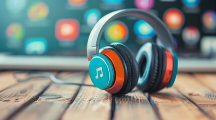 A close up of a headphones on a table
