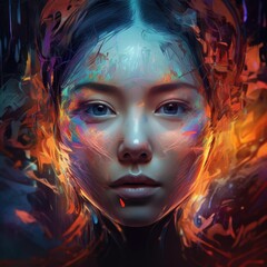 Digital Painting of a Womans Face. AI generative.