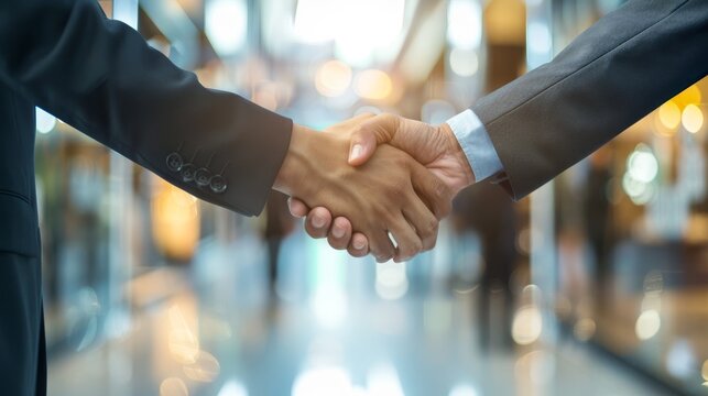 A close up of businessman shaking hands for a deal.