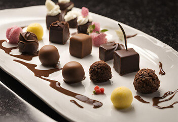 chocolate candies on a white plate