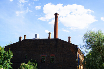 Historic red brick building, urban architecture. House.