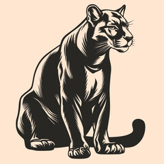 Black and White Cougar (Puma) Outline Silhouette Ornament Vector Art for Logo and Icon, Sketch, Tattoo, Clip Art