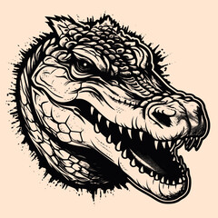 Black and White Crocodile (alligator) Outline Silhouette Ornament Vector Art for Logo and Icon, Sketch, Tattoo, Clip Art	