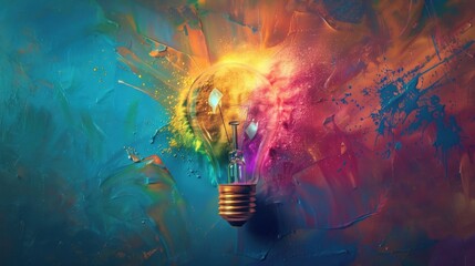 Creative ideas depicted through light bulbs with colorful paint. Generate AI image