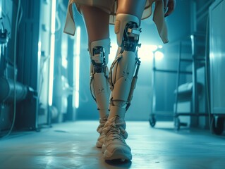 prosthetic leg for military and soldiers in the army. Recovery in a military hospital ward. Close-up.