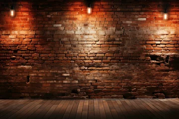 Fotobehang Textured red brick wall background with lighting. © Robert