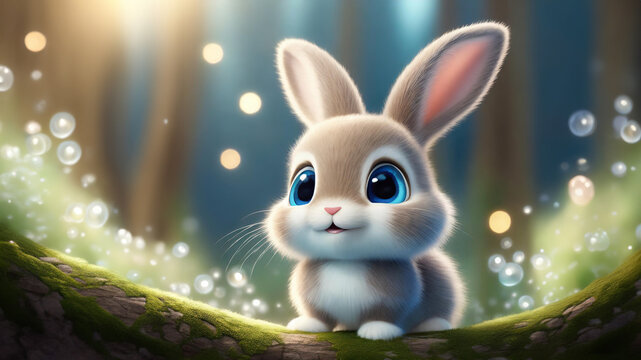 Ein s&uuml;&szlig;er Hase mit gro&szlig;en Augen in einer magischen Welt voller Wunder.