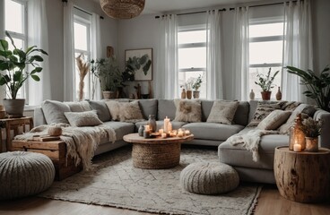 Fototapeta na wymiar Modern interior of living room in cozy apartment