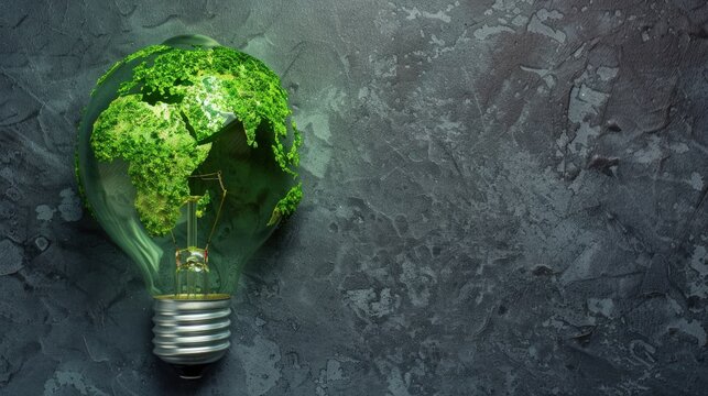 World map on a light bulb in cool green as a symbol of renewable energy. Generate AI image