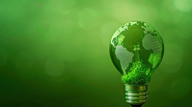 World map on a light bulb in cool green as a symbol of renewable energy. Generate AI image
