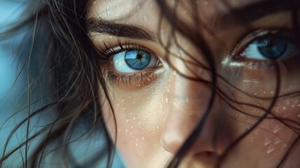 Mesmerizing Eyes: Close-Up of a Dewy Woman's Face