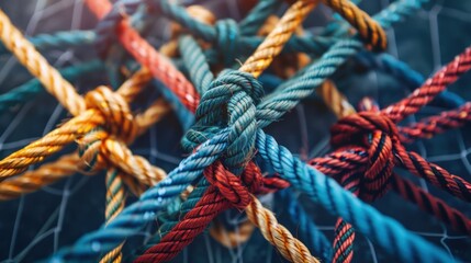 Ropes connected together are interdependent as a symbol of togetherness. Generate AI image