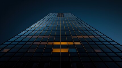 Fototapeta premium A tall building made of glass seen from below. Generate AI image