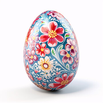 Hand painted Easter eggs isolated on white. Floral, colorful spring patterns and designs. Traditional, artistic, handmade and unique.