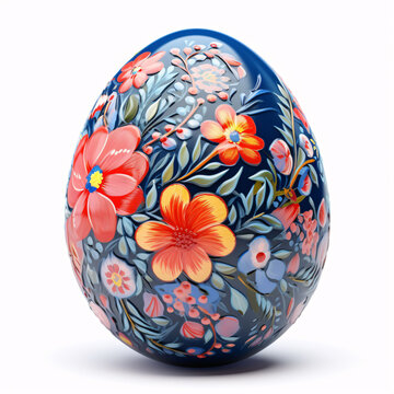 Hand painted Easter eggs isolated on white. Floral, colorful spring patterns and designs. 