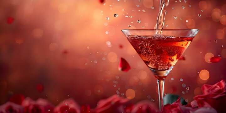 Capturing the Dynamic Flow of a Rose Cocktail Being Poured. Concept Beverage Photography, Rose Cocktail, Dynamic Pouring, Liquid Motion Captured