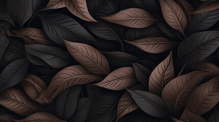 Abstract Grey Seamless Pattern with Leaves

