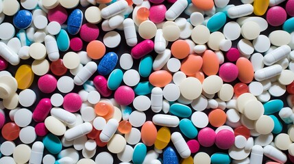 Fototapeta na wymiar An Array of Multicolored Pharmaceutical Pills