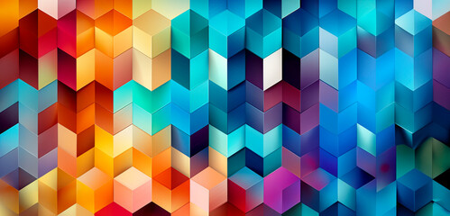 Vibrant Geometric Patterns: Dynamic Shapes and Colors in Abstract Backgrounds created with Generative AI technology