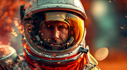 Exploring Mars: Astronaut's Helmet Portrait, Space Travel Artwork created with Generative AI technology