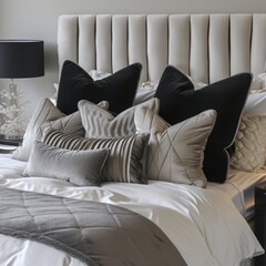 Elegant bedroom with plush pillows