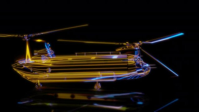 Rendering 3D animation, VISUAL EFFECTS military helicopter Model on a black background