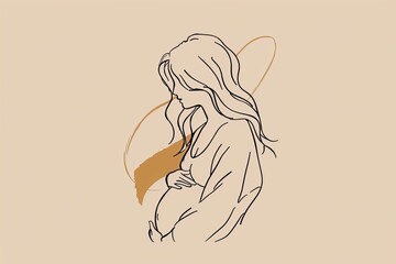 A minimalist line drawing of a pregnant woman's silhouette with her hands wrapped around her belly, evoking feelings of maternal warmth and protection