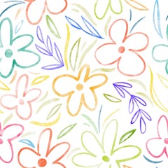 seamless floral funny pattern with hand drawn colorful abstract flowers