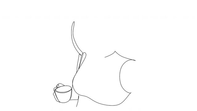Continuous line drawing of woman with cup of coffee