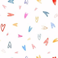 seamless pattern with watercolor hand drawn hearts